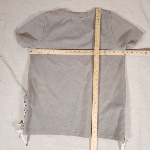 LL Bean Signature Short Sleeve Side Tie Gray Sweatshirt Womens Large Sporty - Picture 3 of 15